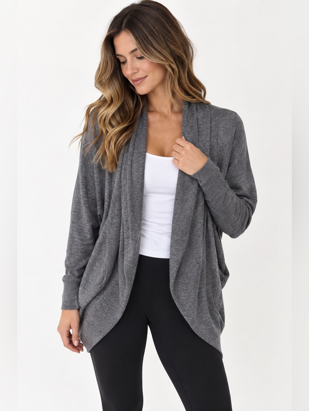 Lululemon To & Flow Wrap Cardigan Heather Gray Size 6 Open Front